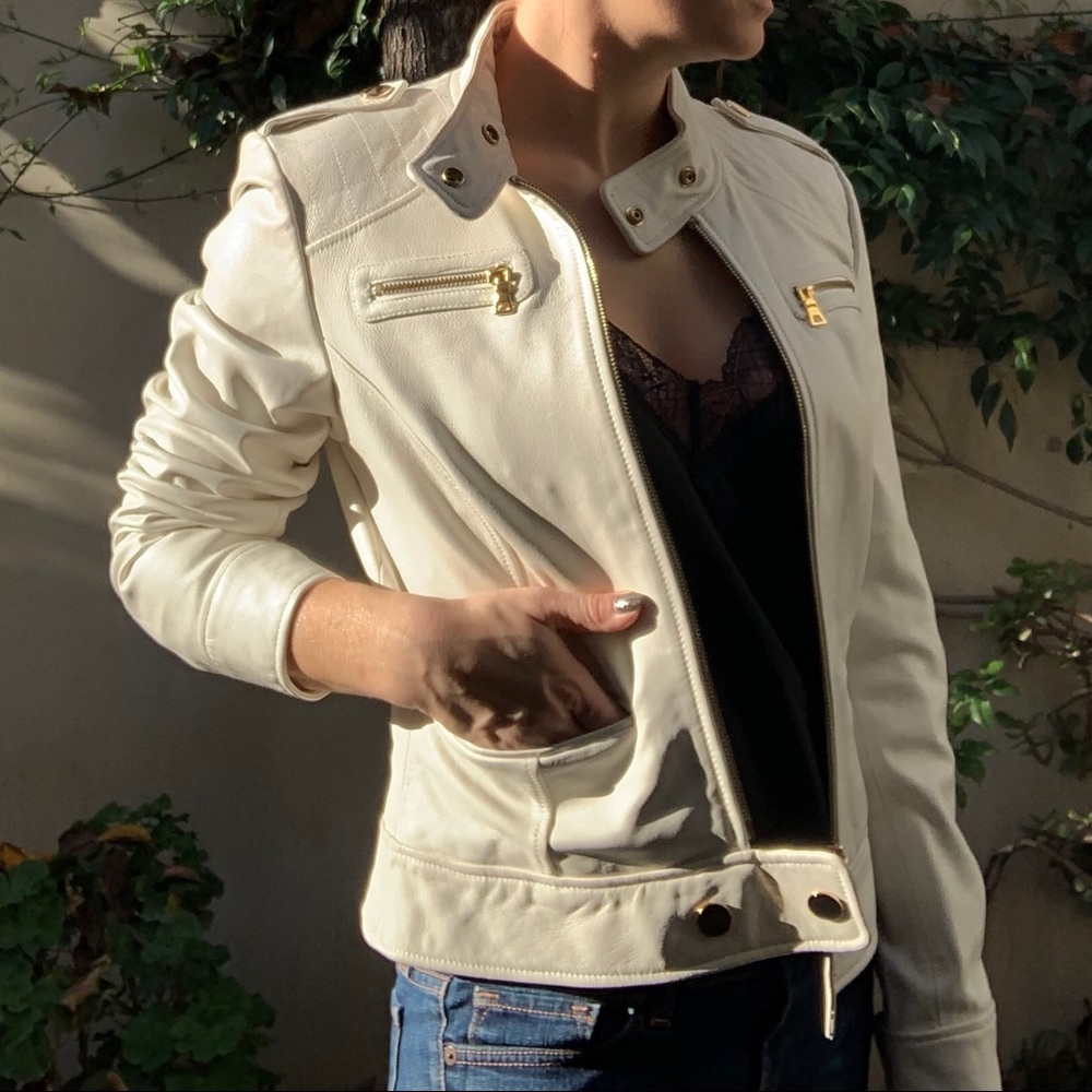 Off white leather Moto jacket